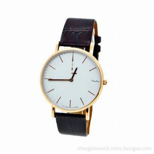 New design super thin men's stainless steel/genuine leather business wristwatch